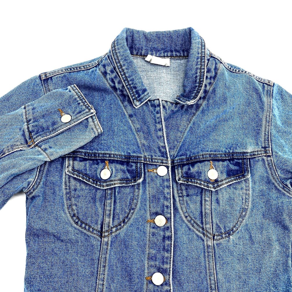 MODA INTL Denim Fitted Jean Jacket Button Front Wide Cuff Classic Women Sz S Y2K - Picture 1 of 5